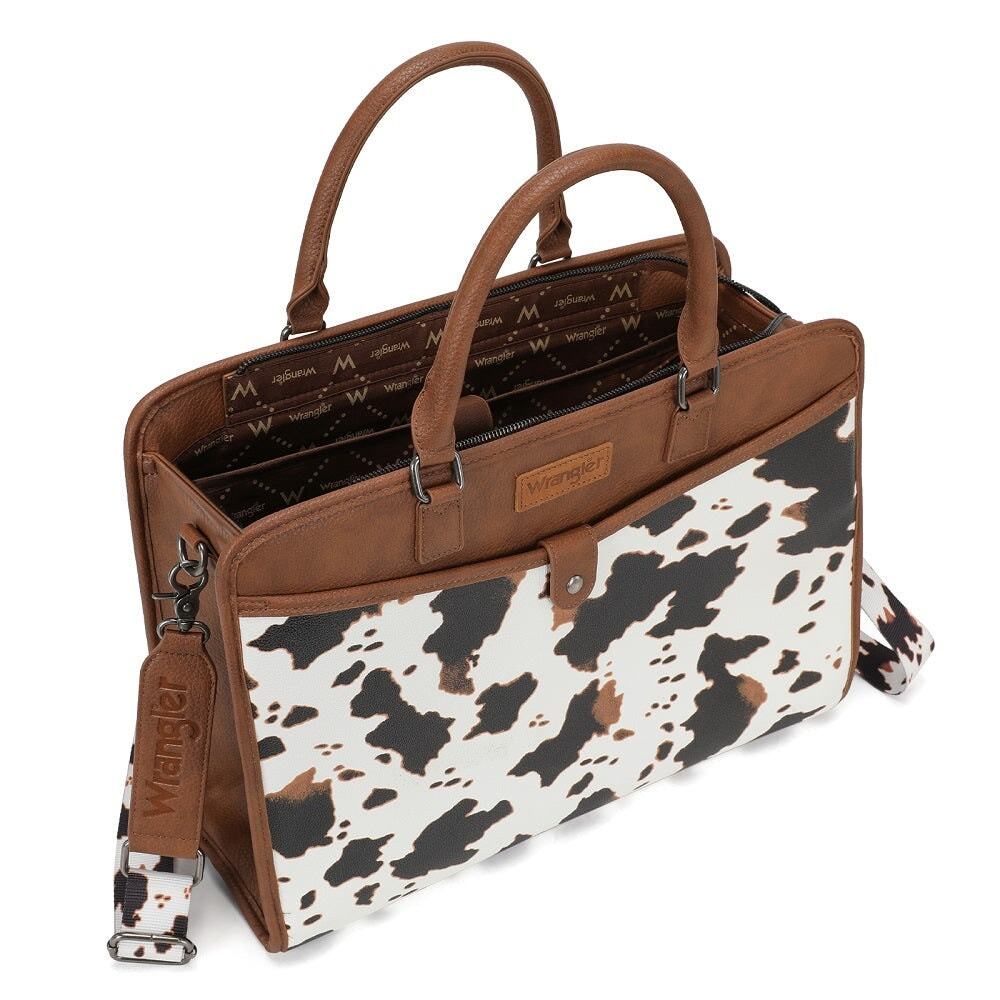 Wrangler Brown Cow Print Laptop/Multi-Use Briefcase Bag - Picture 3 of 7